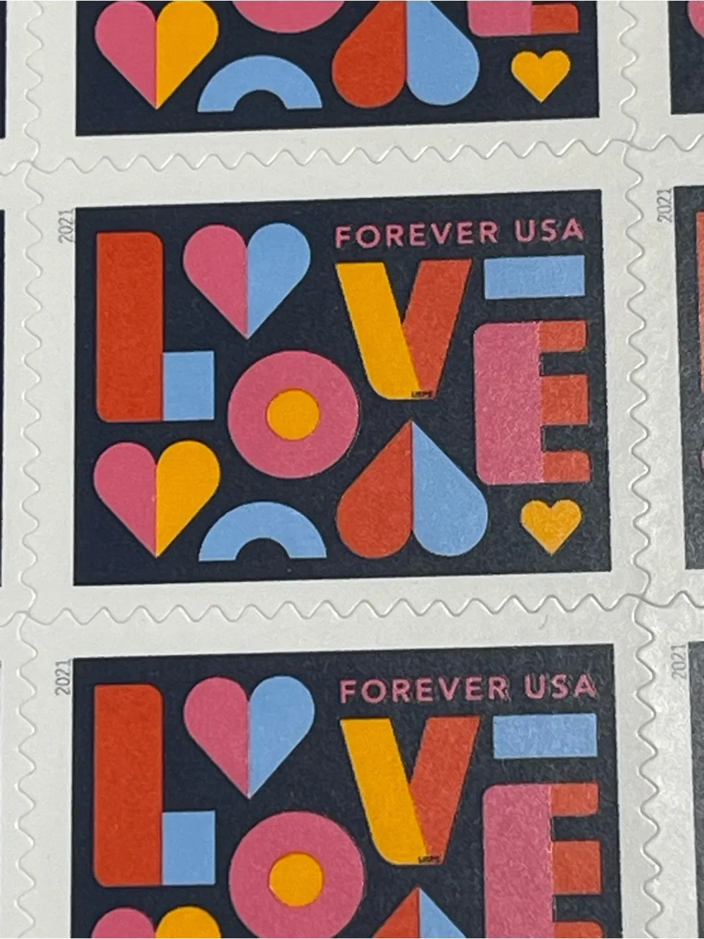 FIVE (5) LOVE Forever Stamp Sheets LOVE HEARTS Block Letters Wedding -100 stamps